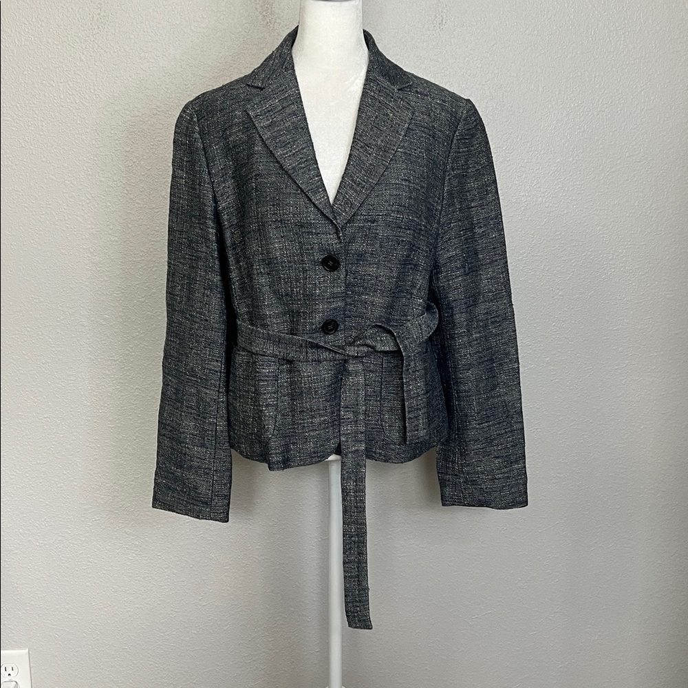 Banana Republic Tweed Belted Blazer Blue Size Medium